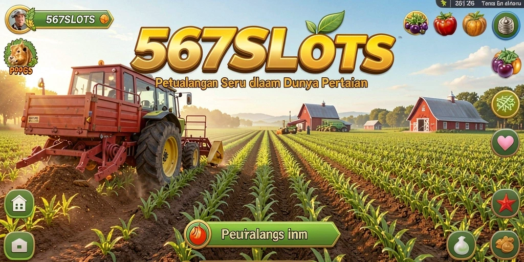 Tampilan gameplay <strong>567SLOTS</strong> yang menakjubkan dengan aktivitas pertanian.