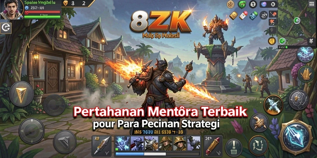 Screenshot gameplay 8ZK menunjukkan pertahanan menara yang strategis.