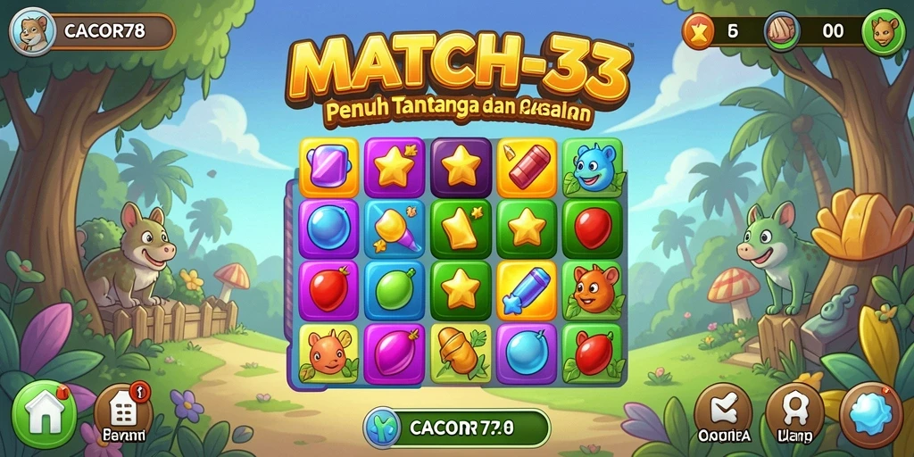 Screenshot utama CACOR78 menampilkan gameplay Match-3 yang seru.