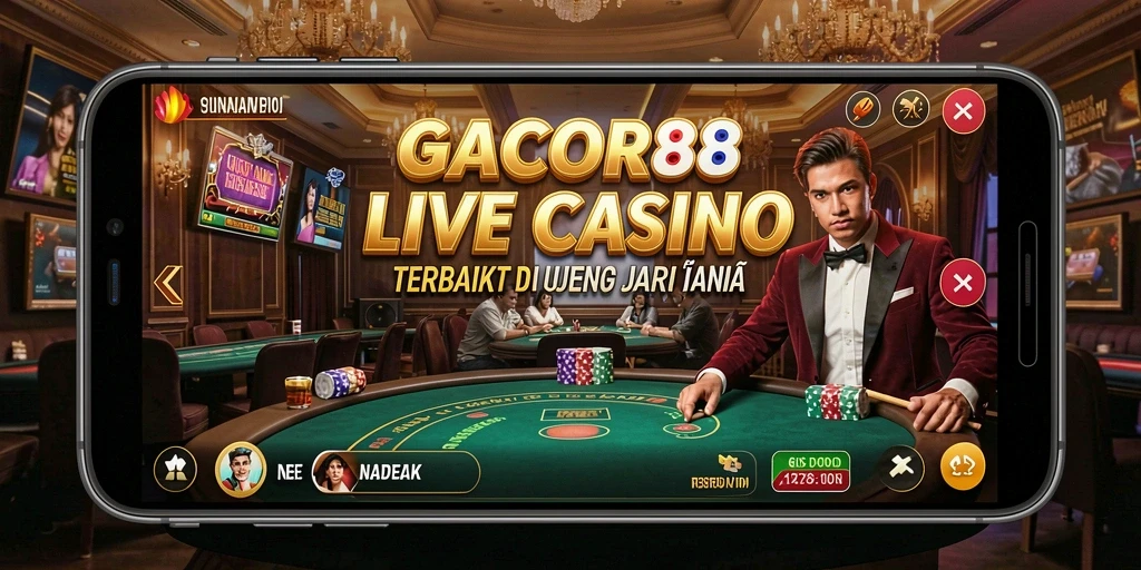 Screenshot GACOR88 menampilkan dealer langsung dalam permainan Live Casino.