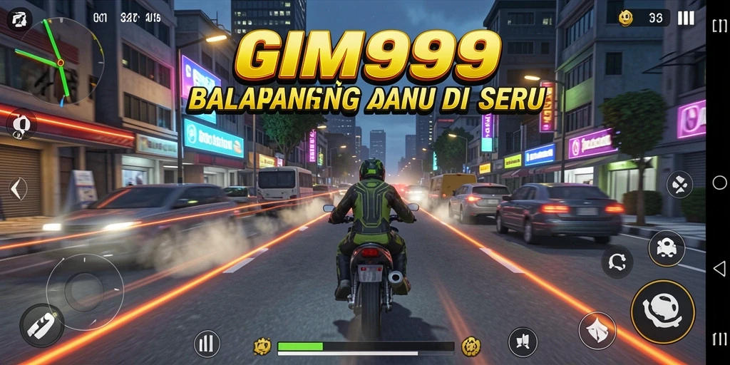 Tampilan gameplay GIM999 yang menegangkan saat balapan di jalanan.