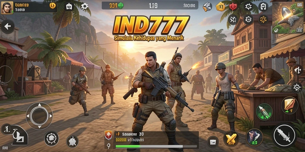 Gameplay IND777 menampilkan karakter dalam suasana dunia simulasi yang aktif.