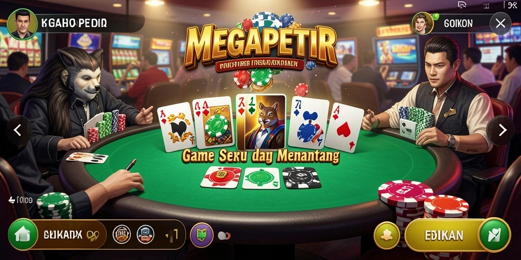 Tampilan seru dari gameplay Poker di MEGAPETIR.