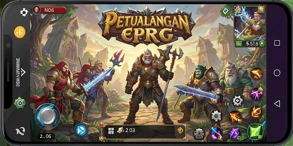 Screenshot utama N06 menampilkan pertarungan epik dalam dunia RPG yang menarik.