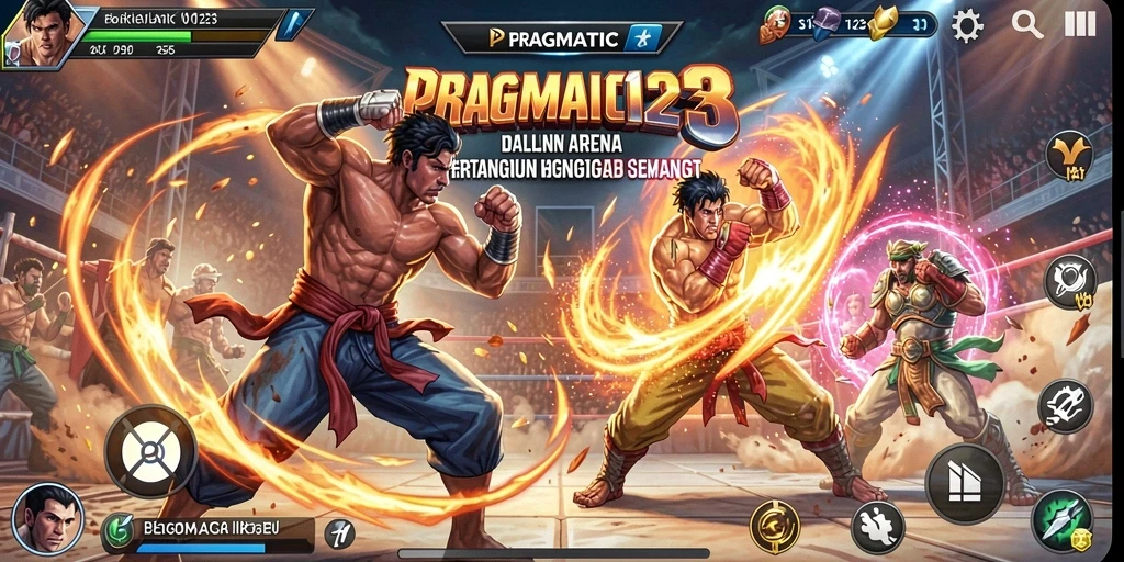 Screenshot gameplay <strong>PRAGMATIC123</strong> menampilkan pertarungan yang mendebarkan di arena.